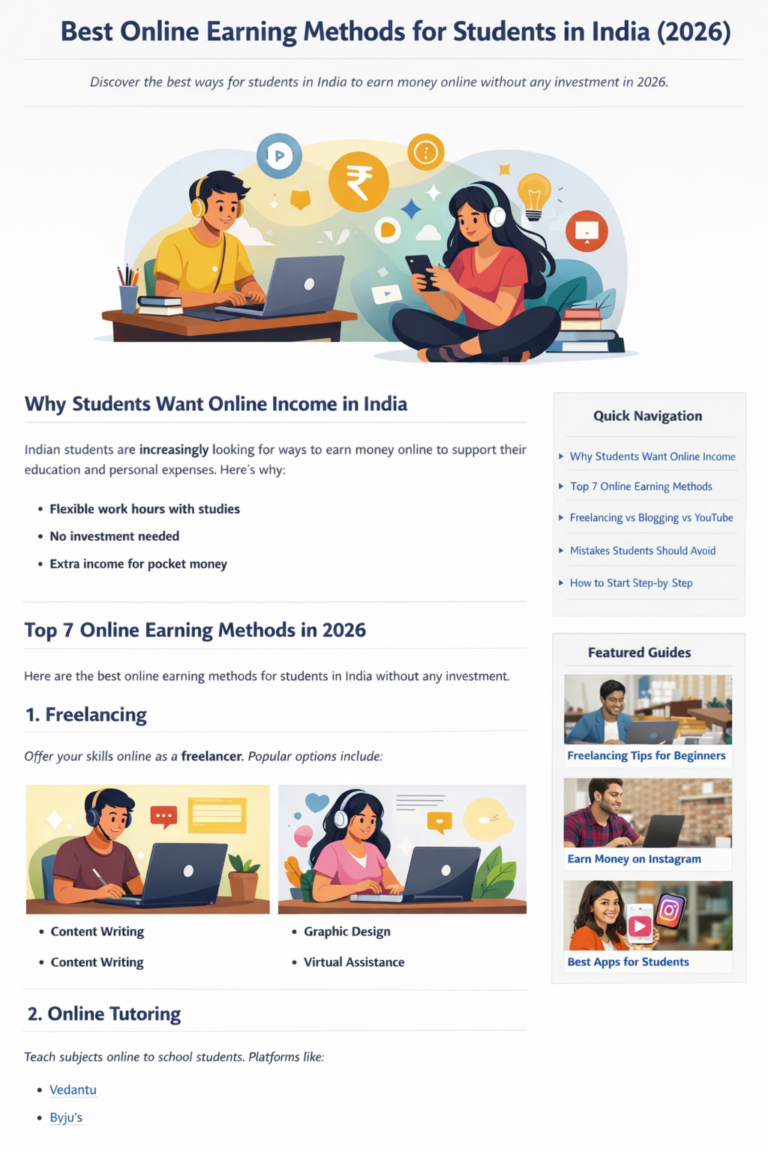 Best Online Earning Methods for Students in India Without Investment